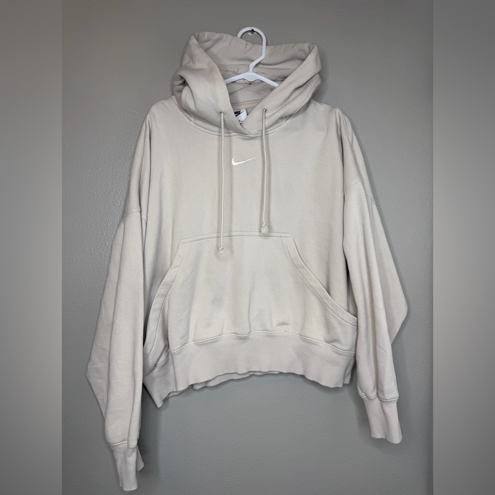 Nike Hoodie Womens Medium Beige Fleece Pullover Hoodie
